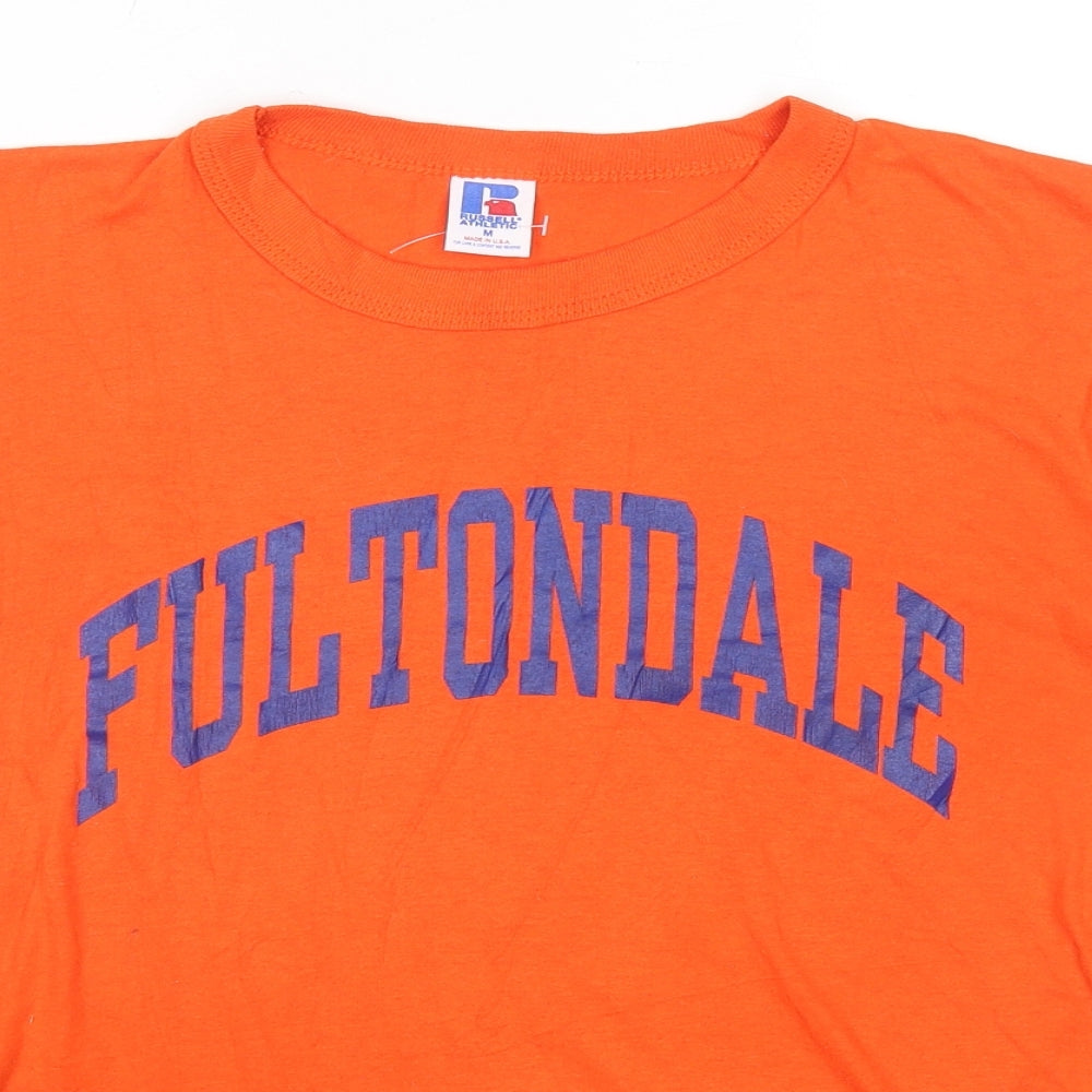 Russell Athletic Womens Orange Cotton Basic T-Shirt Size M Round Neck