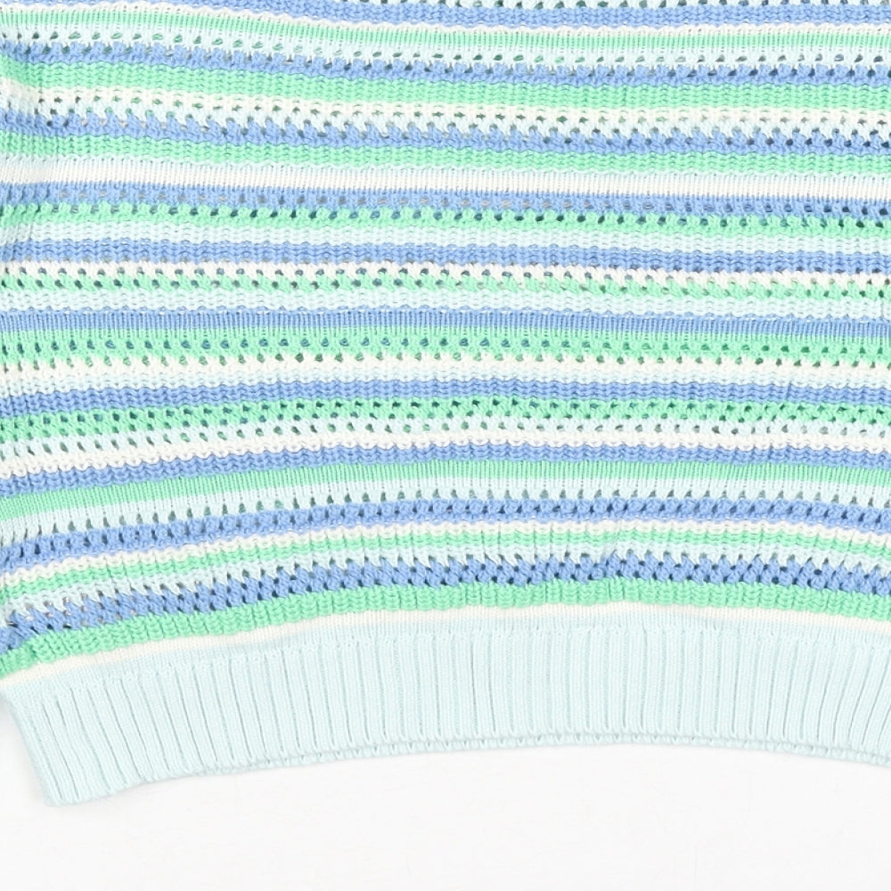 Marks and Spencer Girls Multicoloured Mock Neck Striped Cotton Pullover Jumper Size 10-11 Years Pullover