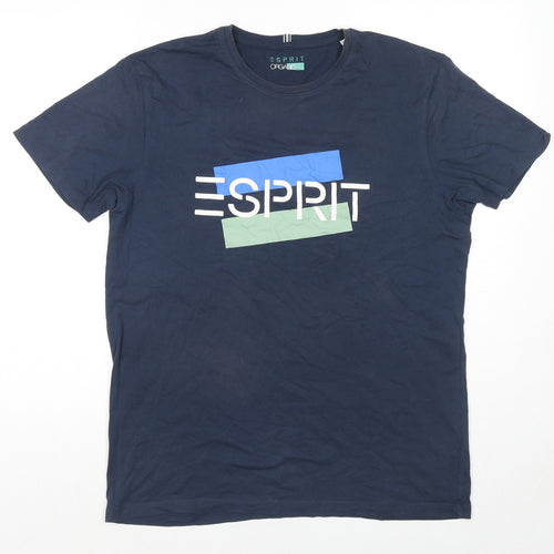 Esprit Mens Blue Cotton T-Shirt Size L Crew Neck