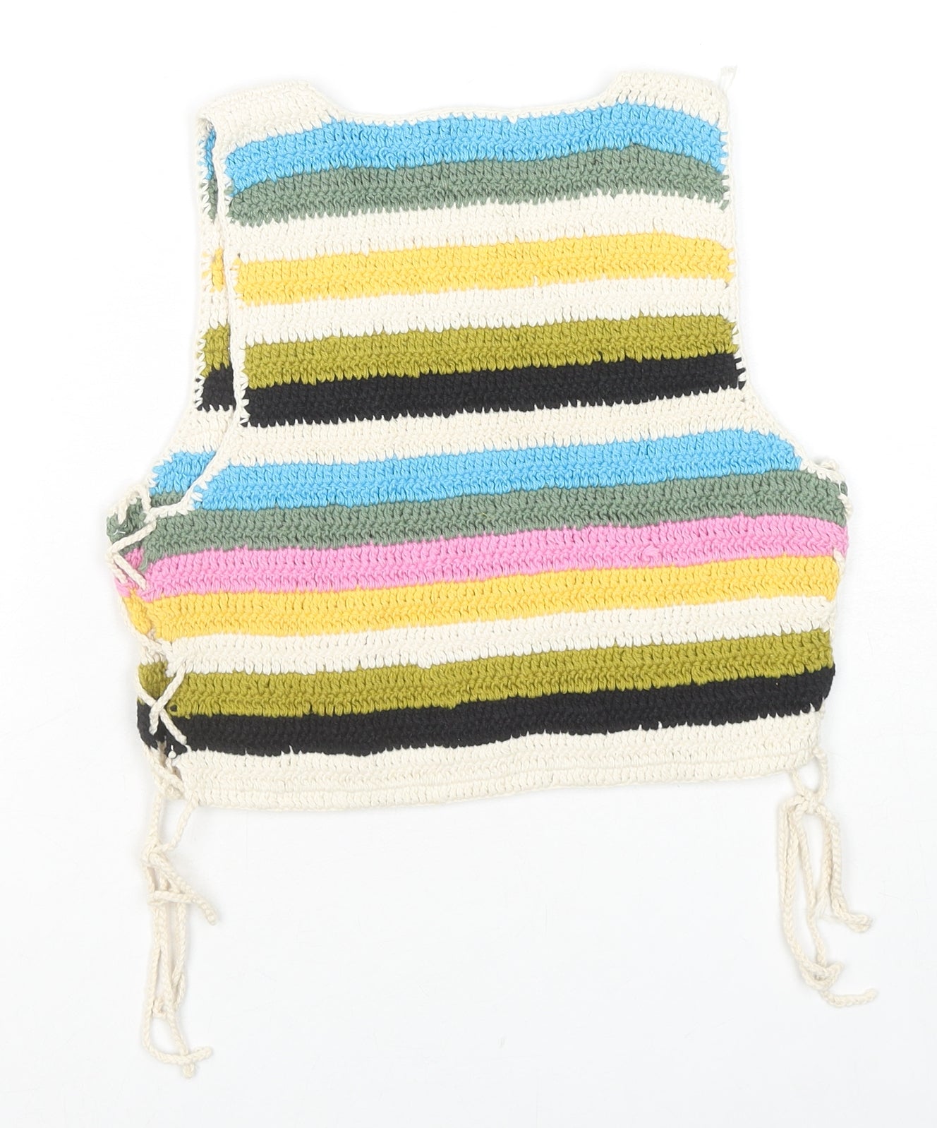 Zara Womens Multicoloured Striped Cotton Basic Tank Size S Scoop Neck - Side Tie Detail