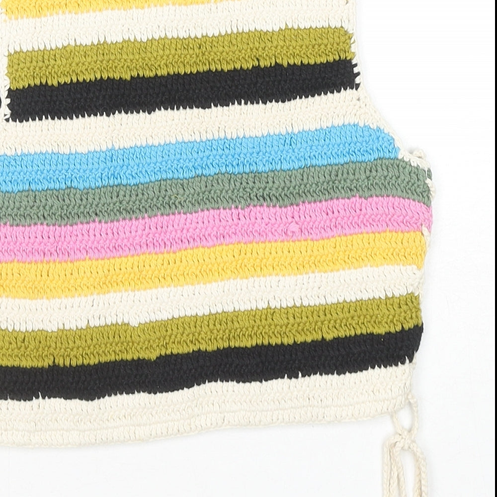 Zara Womens Multicoloured Striped Cotton Basic Tank Size S Scoop Neck - Side Tie Detail