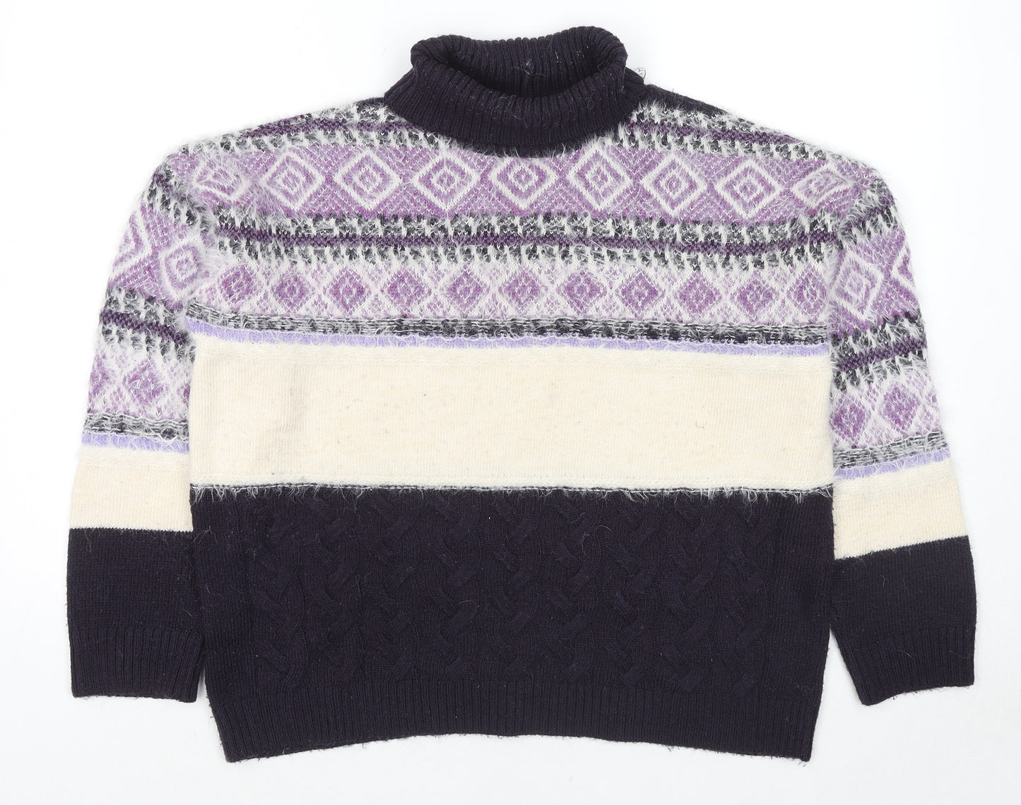 Marks and Spencer Womens Multicoloured Roll Neck Geometric Acrylic Pullover Jumper Size L