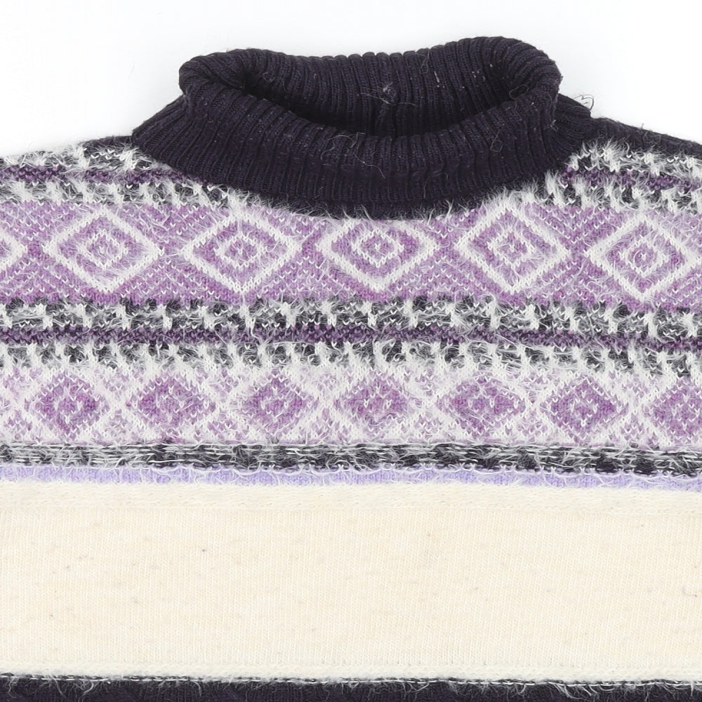 Marks and Spencer Womens Multicoloured Roll Neck Geometric Acrylic Pullover Jumper Size L