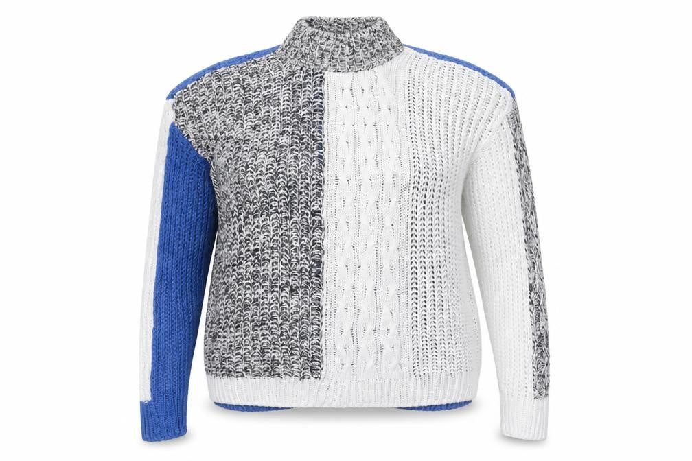 Front view of Marks & Spencer women’s blue mock neck acrylic jumper, size M