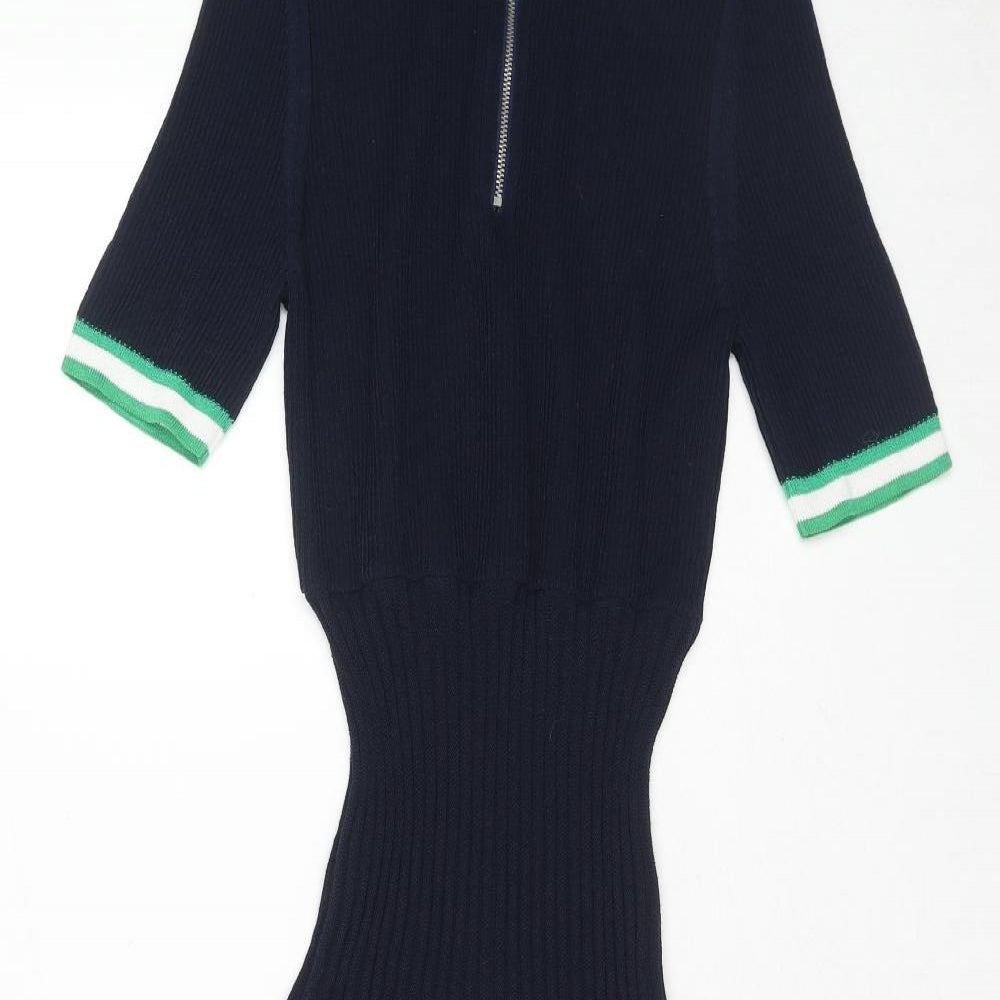 Marks and Spencer Womens Blue Viscose Fit & Flare Size 12 Collared Zip