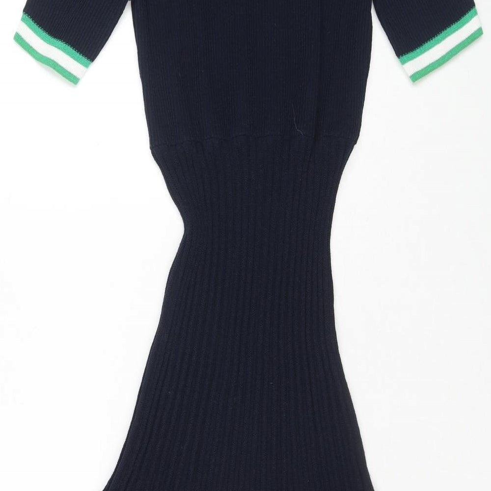 Marks and Spencer Womens Blue Viscose Fit & Flare Size 12 Collared Zip