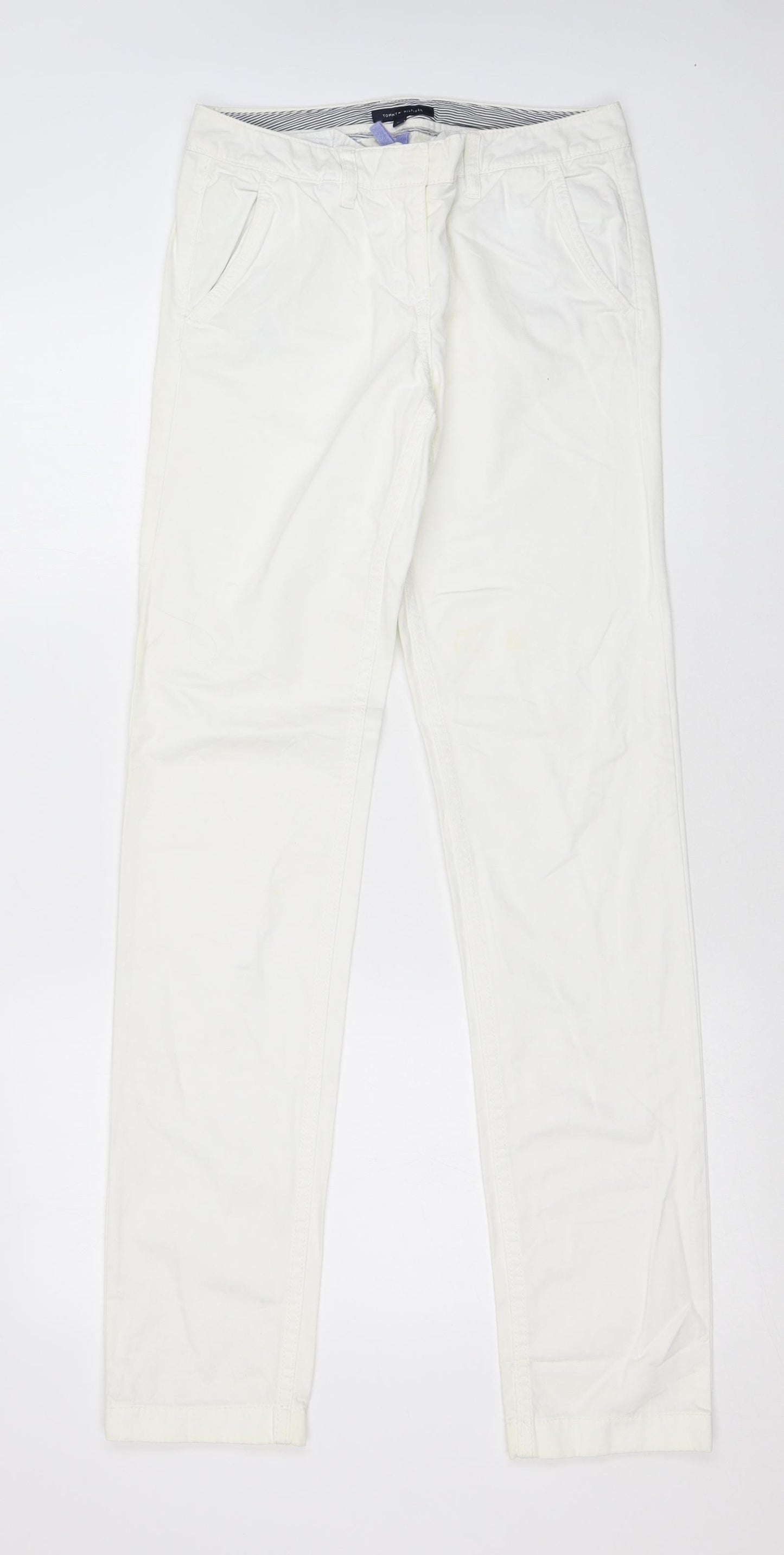 Tommy Hilfiger Womens White Cotton Capri Trousers Size 4 L31 in Regular Zip