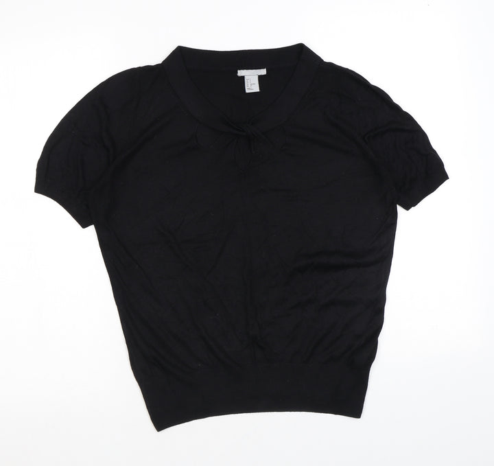 H&M Womens Black Round Neck Viscose Pullover Jumper Size S