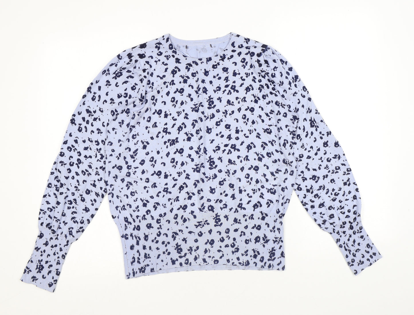 Marks and Spencer Womens Blue Round Neck Geometric Viscose Pullover Jumper Size 14