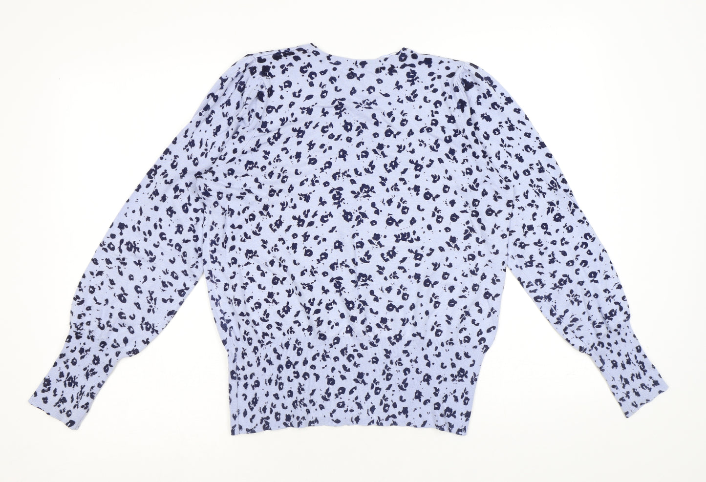 Marks and Spencer Womens Blue Round Neck Geometric Viscose Pullover Jumper Size 14
