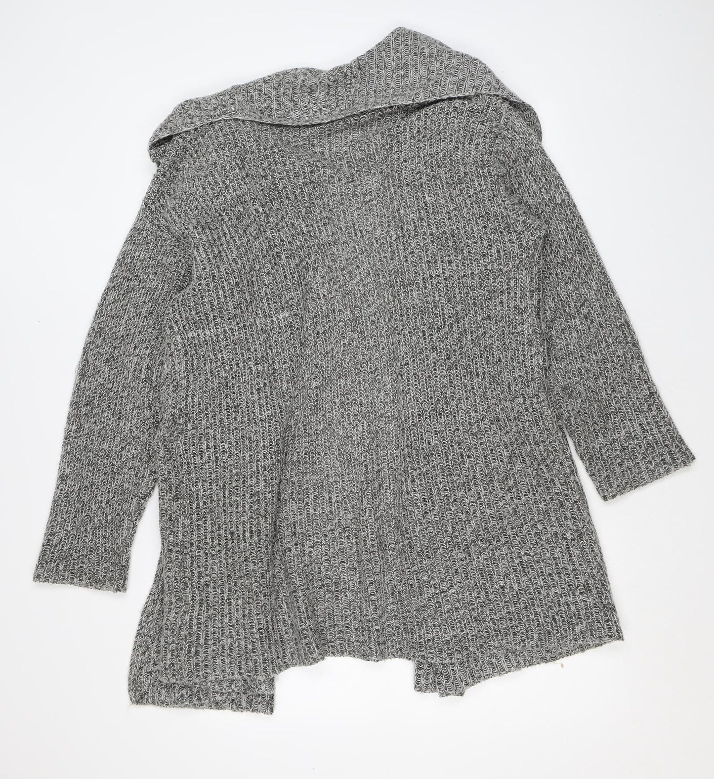 New Look Womens Grey V-Neck Acrylic Cardigan Jumper Size 14