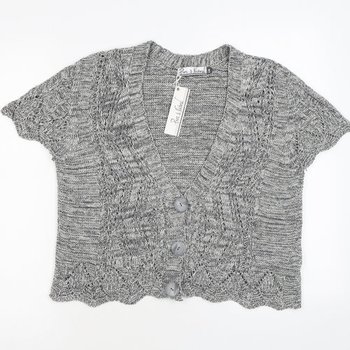 Pure & Natural Womens Grey V-Neck Cotton Cardigan Jumper Size L - Size L-XL