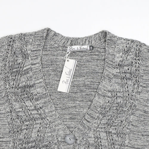 Pure & Natural Womens Grey V-Neck Cotton Cardigan Jumper Size L - Size L-XL