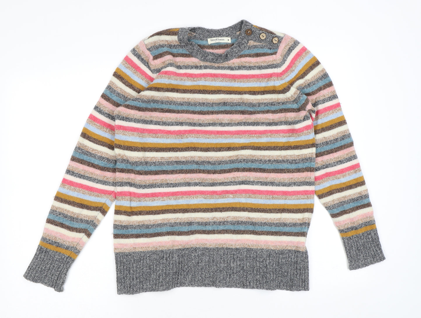 Woolovers Womens Multicoloured Round Neck Striped Wool Pullover Jumper Size M