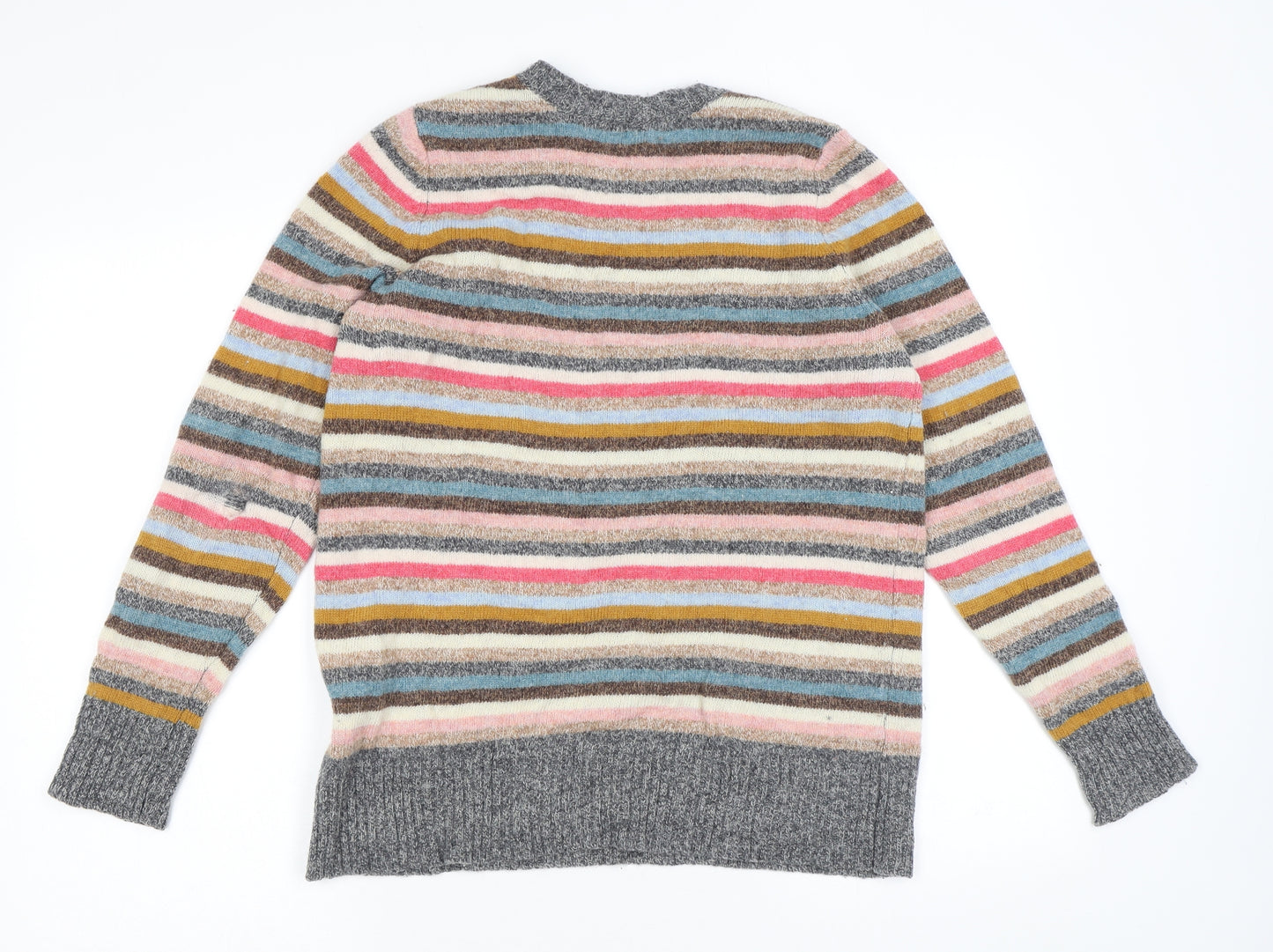 Woolovers Womens Multicoloured Round Neck Striped Wool Pullover Jumper Size M
