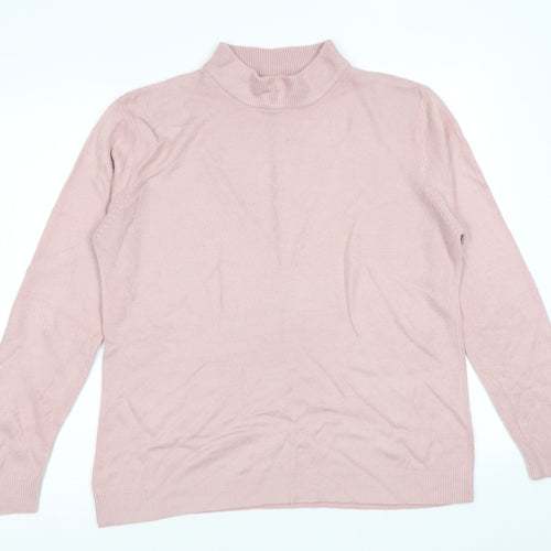 Bonmarché Womens Pink High Neck Acrylic Pullover Jumper Size S - Size S-M