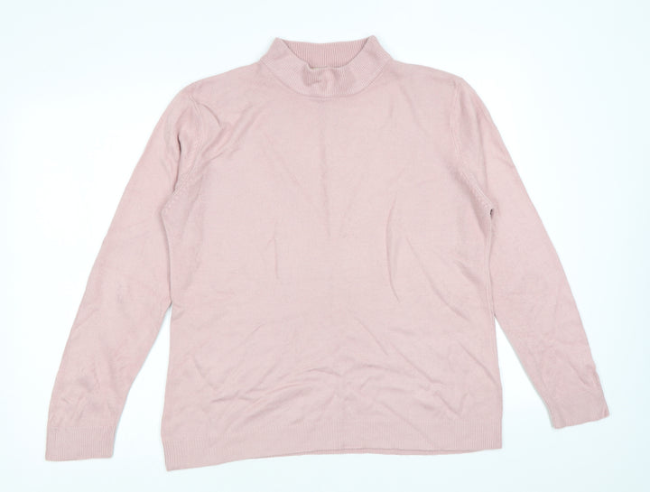 Bonmarché Womens Pink High Neck Acrylic Pullover Jumper Size S - Size S-M