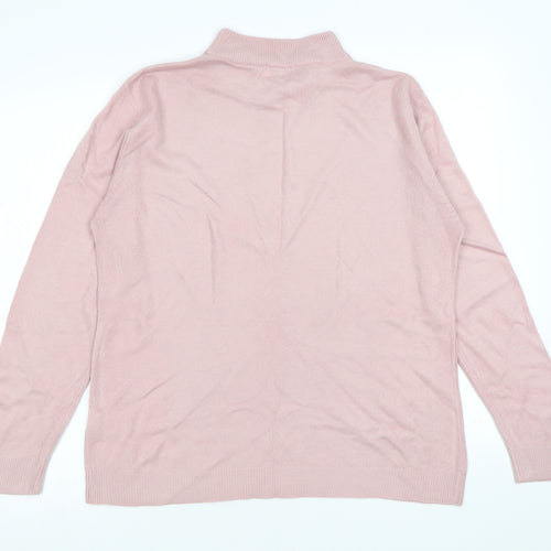 Bonmarché Womens Pink High Neck Acrylic Pullover Jumper Size S - Size S-M