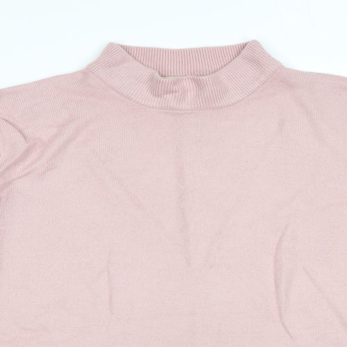 Bonmarché Womens Pink High Neck Acrylic Pullover Jumper Size S - Size S-M