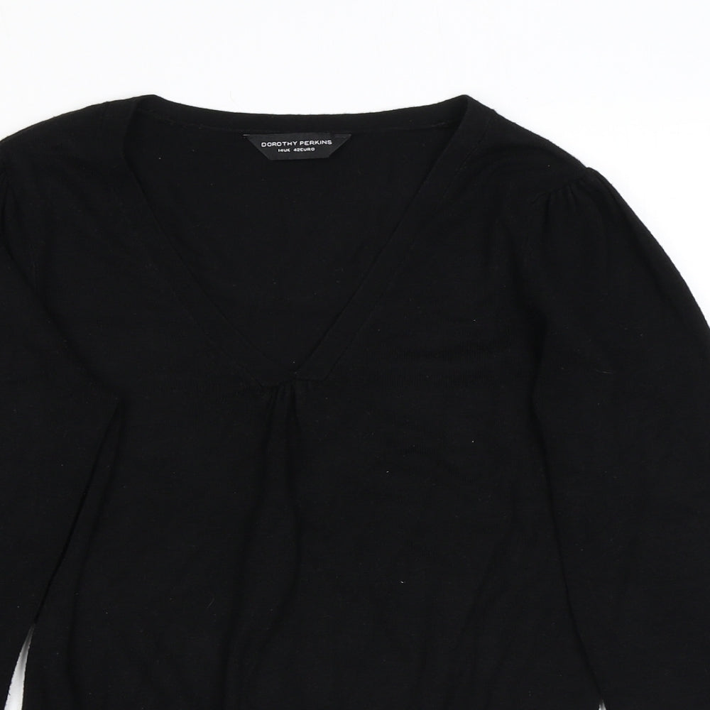 Dorothy Perkins Womens Black V-Neck Viscose Pullover Jumper Size 14