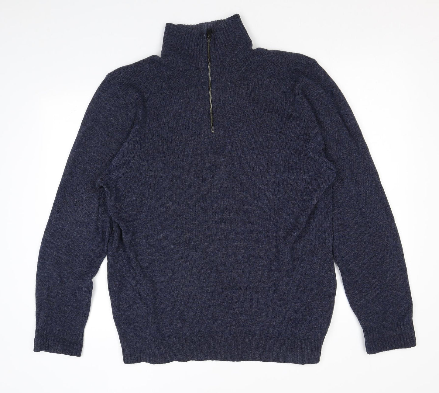 Marks and Spencer Mens Blue High Neck Wool Pullover Jumper Size XL Long Sleeve
