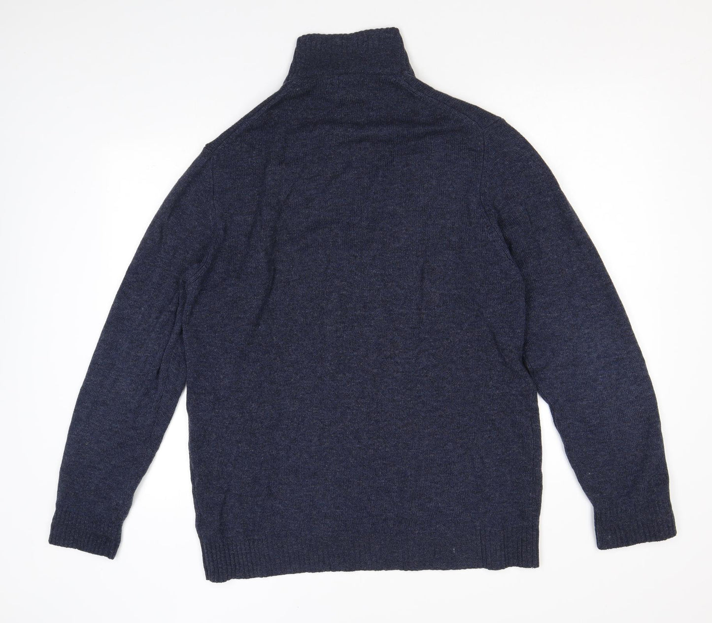 Marks and Spencer Mens Blue High Neck Wool Pullover Jumper Size XL Long Sleeve