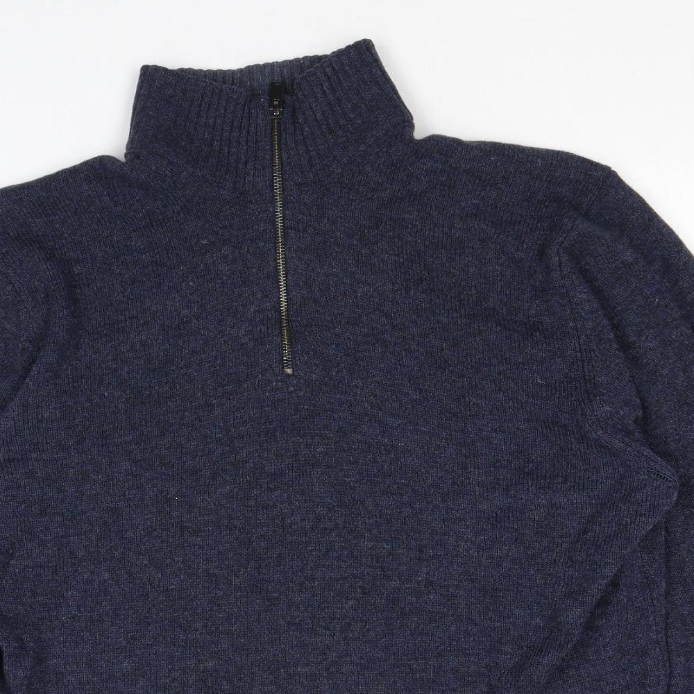 Marks and Spencer Mens Blue High Neck Wool Pullover Jumper Size XL Long Sleeve