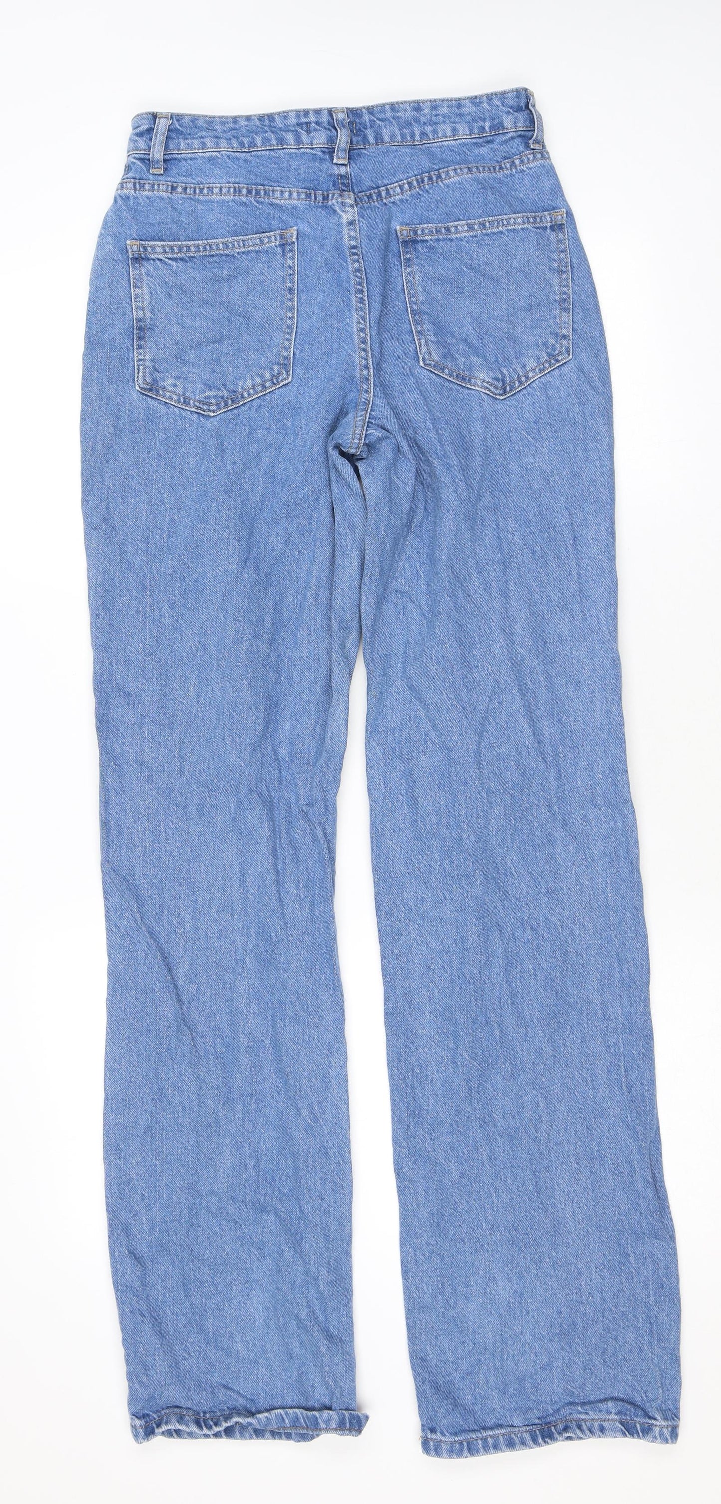 Boohoo Womens Blue Cotton Straight Jeans Size 10 L31 in Regular Zip