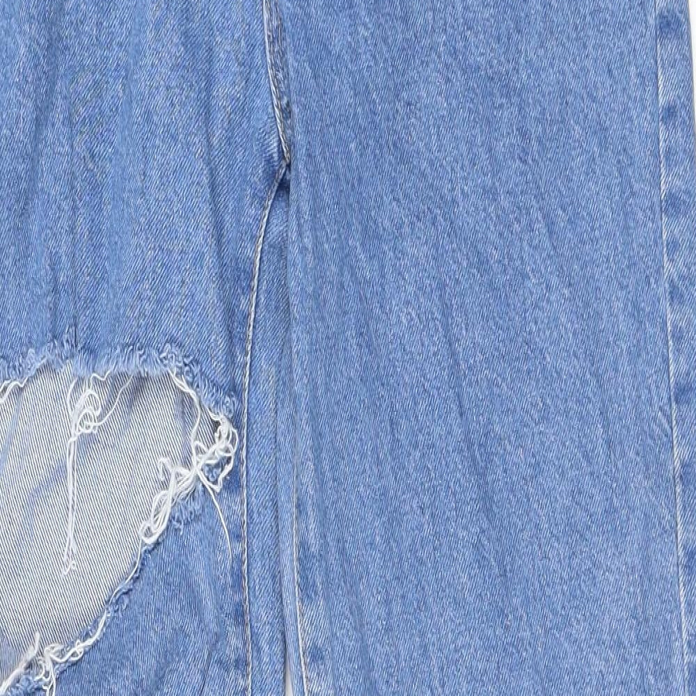 Boohoo Womens Blue Cotton Straight Jeans Size 10 L31 in Regular Zip