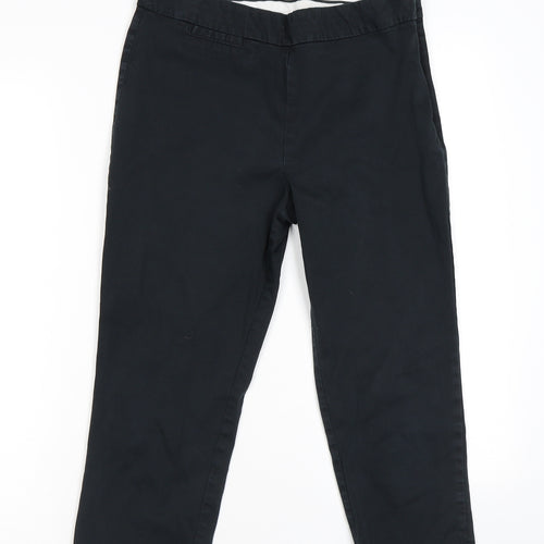 Marks and Spencer Womens Black Cotton Trousers Size 10 L20 in Regular Zip