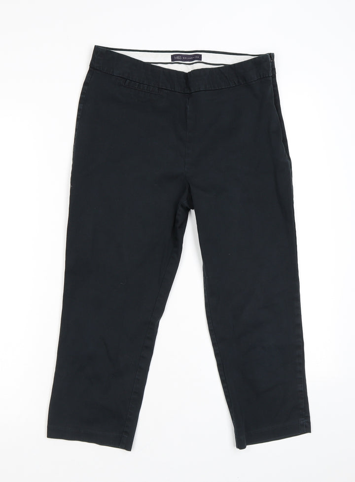 Marks and Spencer Womens Black Cotton Trousers Size 10 L20 in Regular Zip