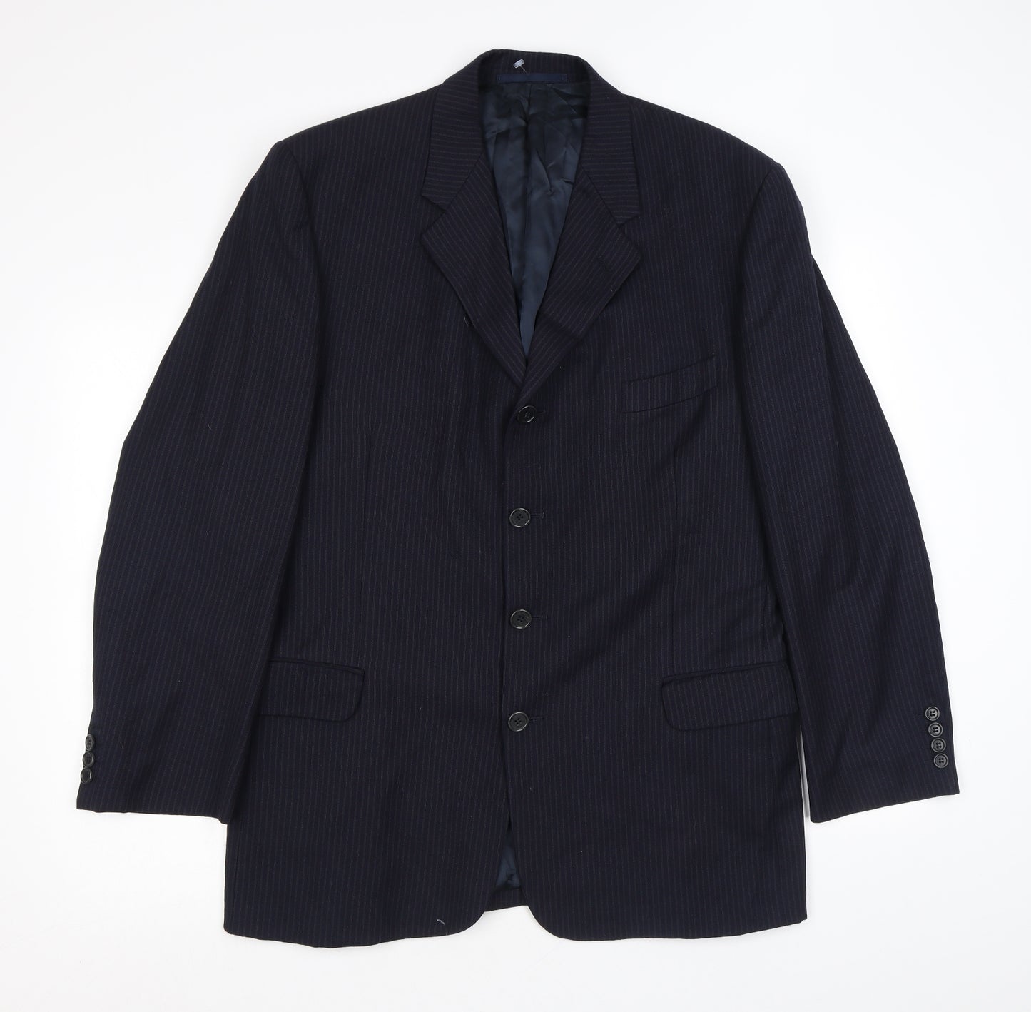 Jaeger Mens Blue Striped Wool Jacket Suit Jacket Size 52 Regular