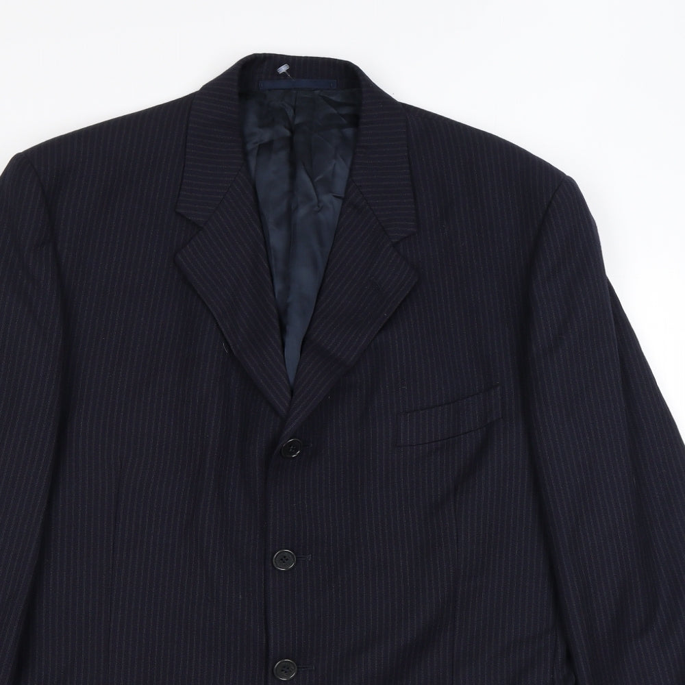 Jaeger Mens Blue Striped Wool Jacket Suit Jacket Size 52 Regular