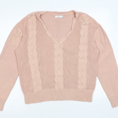 Cotton Traders Womens Pink Square Neck Cotton Pullover Jumper Size 12