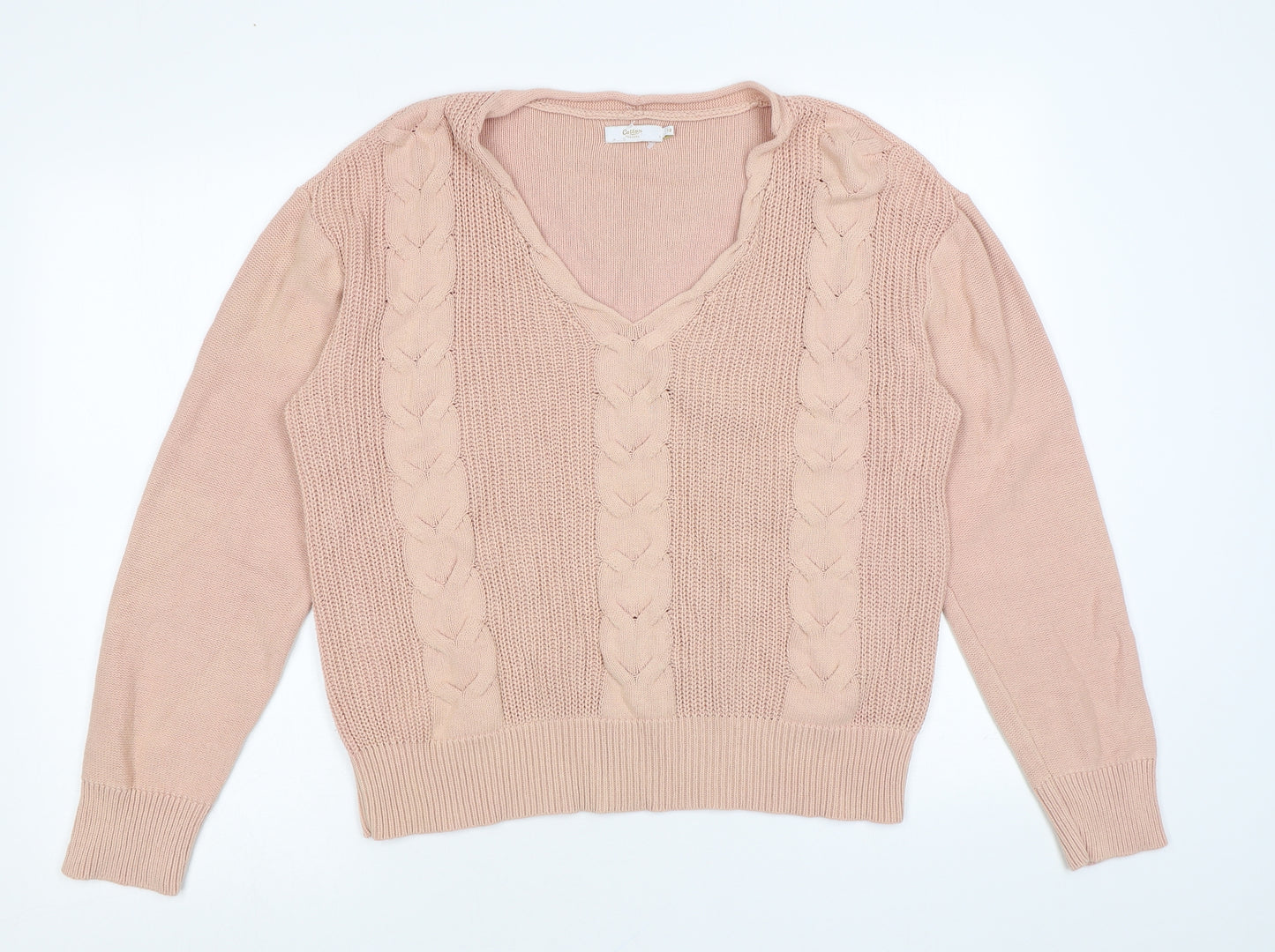 Cotton Traders Womens Pink Square Neck Cotton Pullover Jumper Size 12