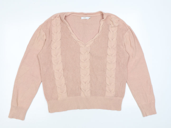 Cotton Traders Womens Pink Square Neck Cotton Pullover Jumper Size 12