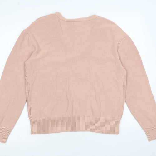 Cotton Traders Womens Pink Square Neck Cotton Pullover Jumper Size 12