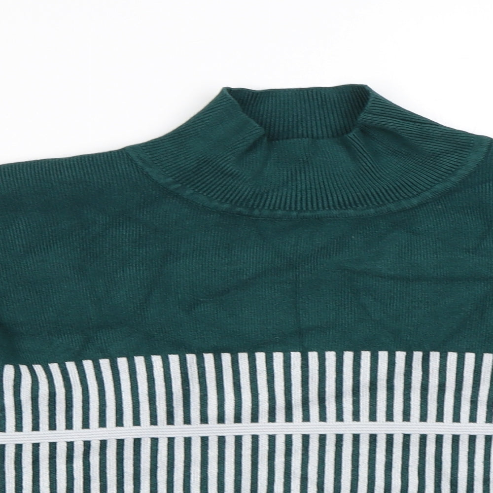 Native Youth Womens Green High Neck Striped Acrylic Pullover Jumper Size M