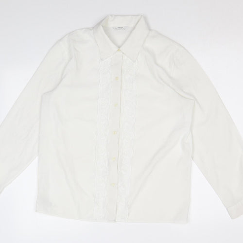 Marks and Spencer Womens White Polyester Basic Button-Up Size 12 Collared