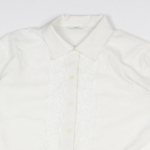 Marks and Spencer Womens White Polyester Basic Button-Up Size 12 Collared