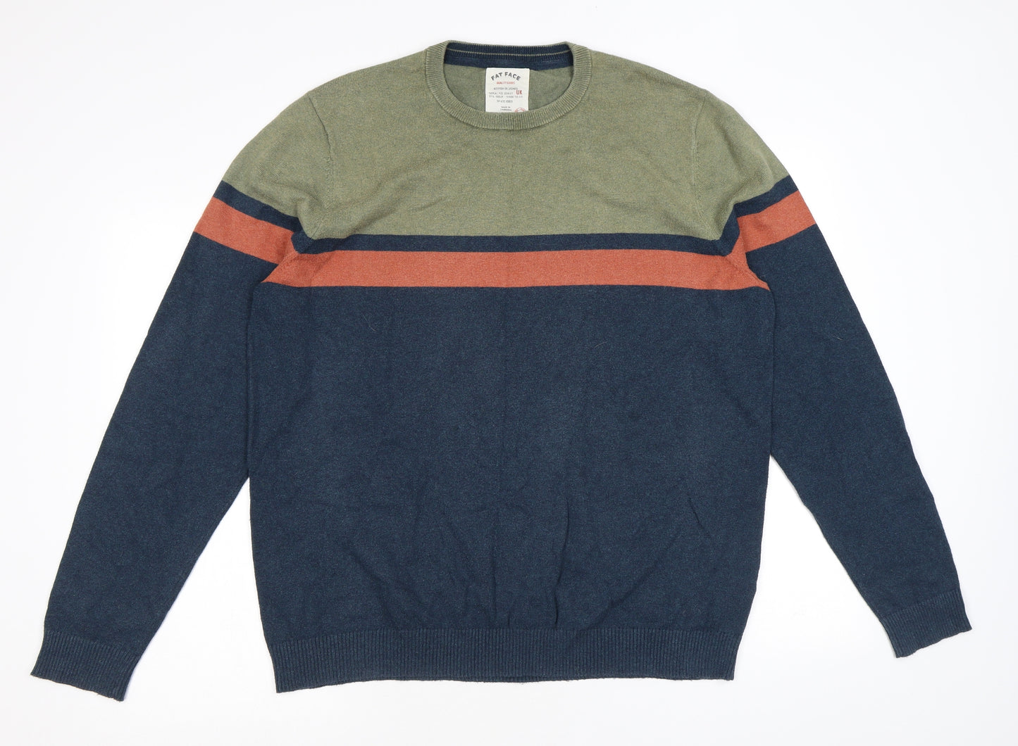 Fat Face Mens Multicoloured Round Neck Cotton Pullover Jumper Size XL Long Sleeve - Coulorblock