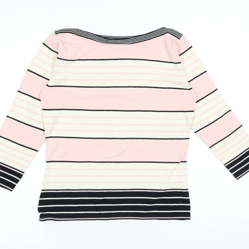 Marks and Spencer Womens Pink Boat Neck Striped Viscose Pullover Jumper Size 8