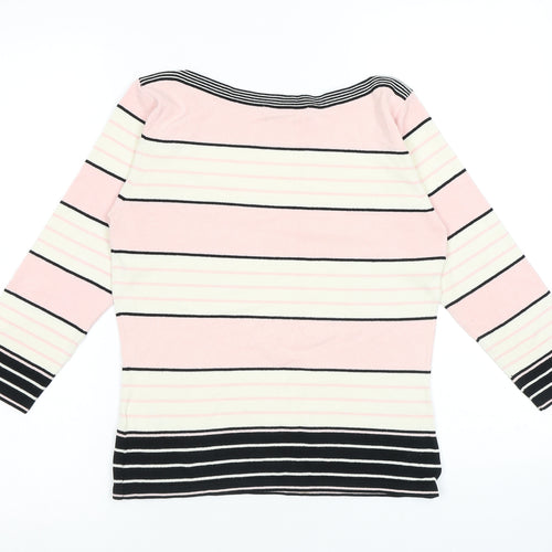 Marks and Spencer Womens Pink Boat Neck Striped Viscose Pullover Jumper Size 8