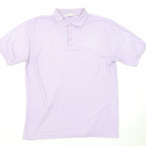 Modern Casuals Mens Purple Herringbone Polyester Polo Size L Collared Button