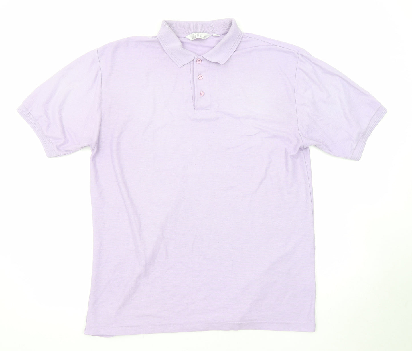 Modern Casuals Mens Purple Herringbone Polyester Polo Size L Collared Button