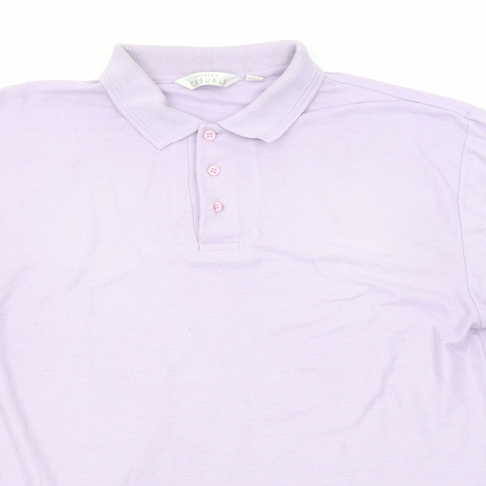 Modern Casuals Mens Purple Herringbone Polyester Polo Size L Collared Button