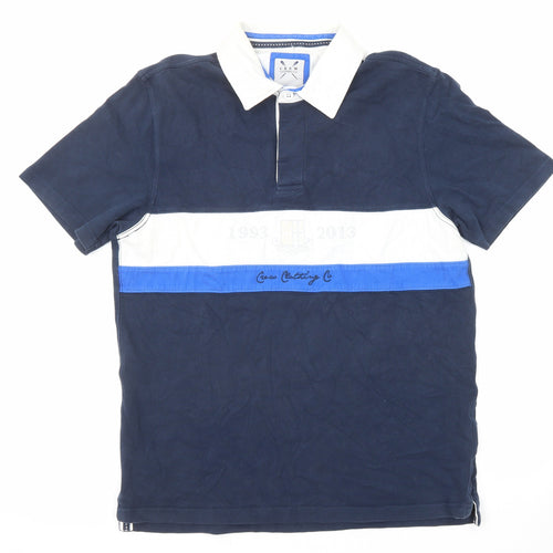 Crew Clothing Mens Blue Cotton Polo Size L Collared Button