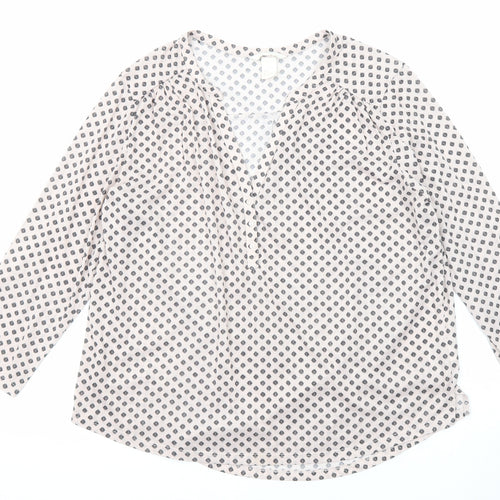 H&M Womens White Geometric Polyester Basic Blouse Size L V-Neck
