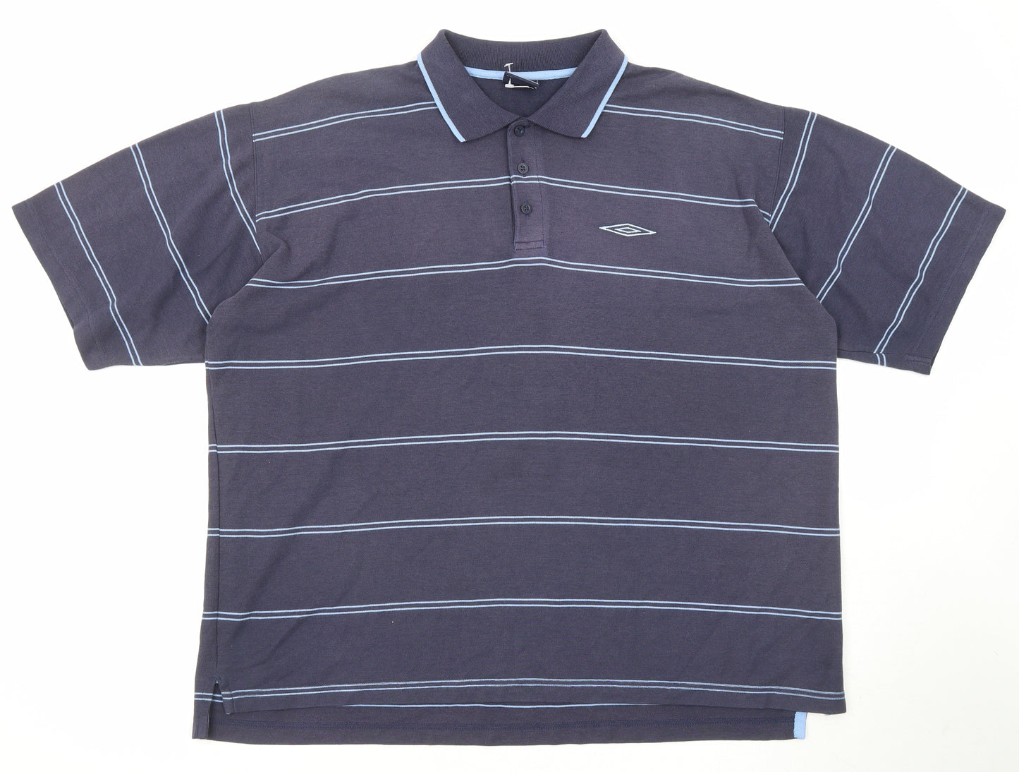 Umbro Mens Blue Striped Polyester Polo Size 2XL Collared Button