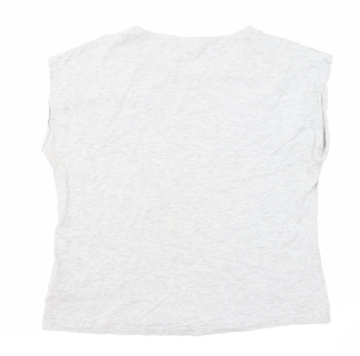 Bonmarché Womens Grey Cotton Basic T-Shirt Size 16 Round Neck - Rose Embroidery